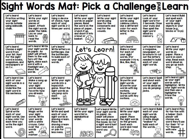 Sight word challenge mat